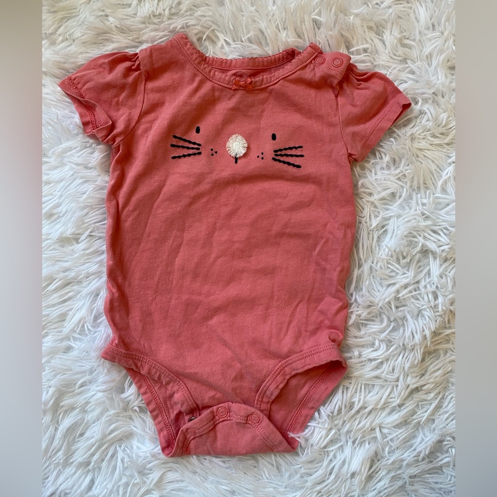 Adorable Pink Cat Face Baby Onesie